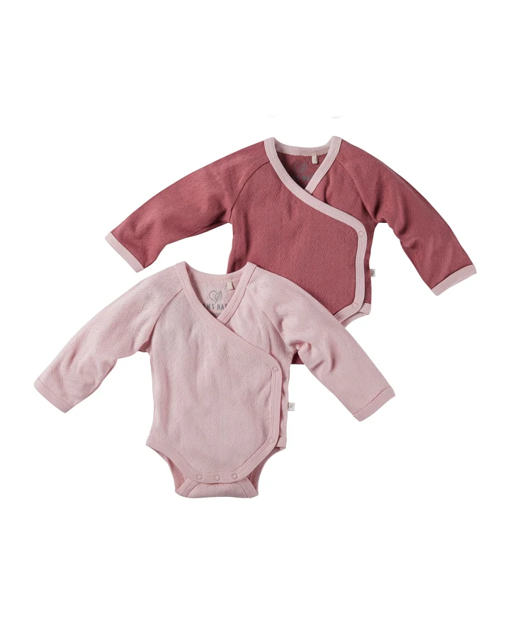 Baby Wickelbody Langarm Bio-Baumwolle 2er Set rosa-beere Gr. 50/56