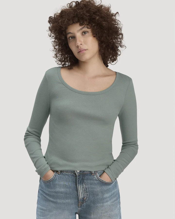 hessnatur Damen Softrib Longsleeve Fitted aus Bio-Baumwolle und TENCEL™ Modal - grün - Größe 44