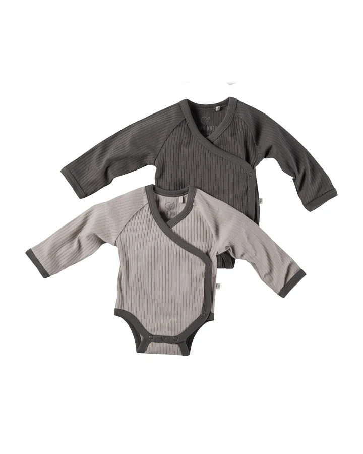 Baby Wickelbody Langarm Bio-Baumwolle 2er Set grau-greige Gr. 62/68