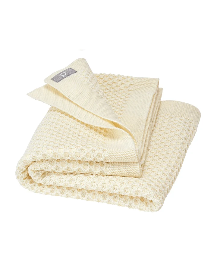 Produktseite: Disana Babydecke Wabenstrick Bio-Merinowolle natur Maße 80 x 100 cm