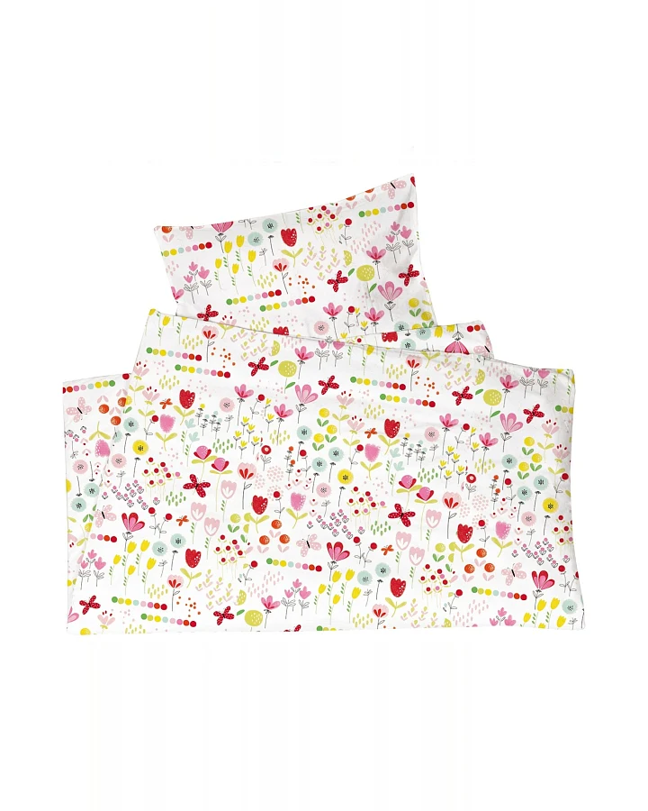 Kinderbettwäsche Bio-Baumwolle Jersey Blumenwiese Bettbezug 100 x 135 cm, Kissen 40 x 60 cm