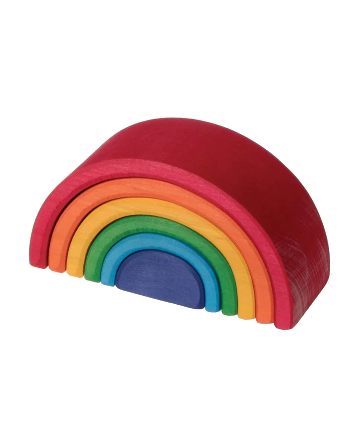 Produktseite: Grimms Kleiner Regenbogen aus Lindenholz, 6-teilig, bunt lasiert Maße 17 x 6,5 x 8,7 cm