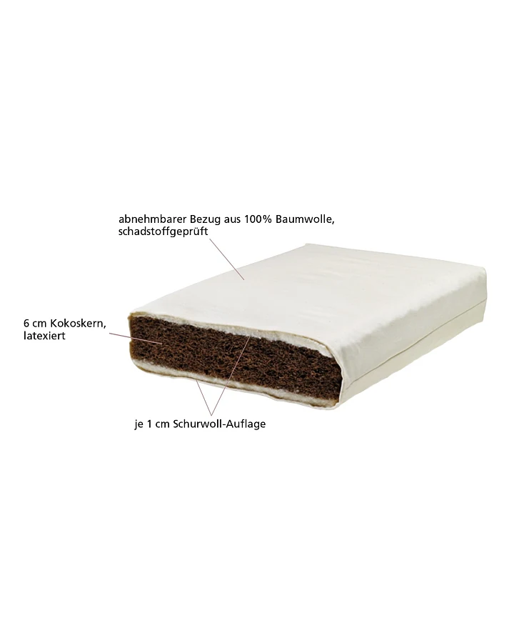 Lonsberg Kindermatratze 70x140 cm mit latexiertem Kokoskern Baumwollbezug abnehmbar