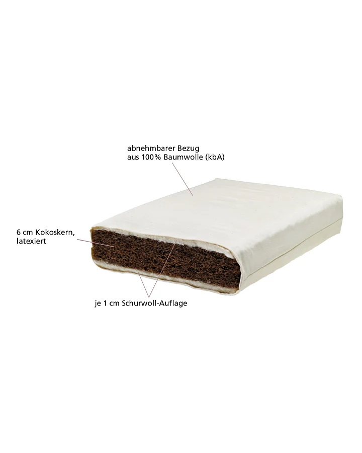 Lonsberg Kindermatratze 70x140 cm mit latexiertem Kokoskern Bio-Baumwollbezug (kbA) abnehmbar