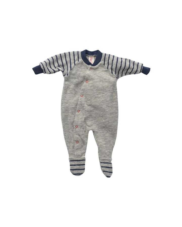 Engel Natur Frühchen und Baby Schlafanzug mit Fuß Bio-Merinowolle Frottee hellgrau melange Gr.50