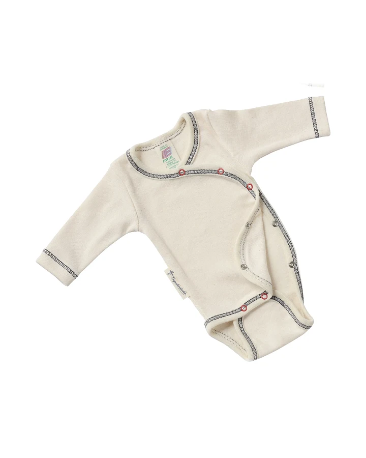 Engel Natur Frühchen Baby-Wickelbody Langarm natur, blaue Naht Gr. 44