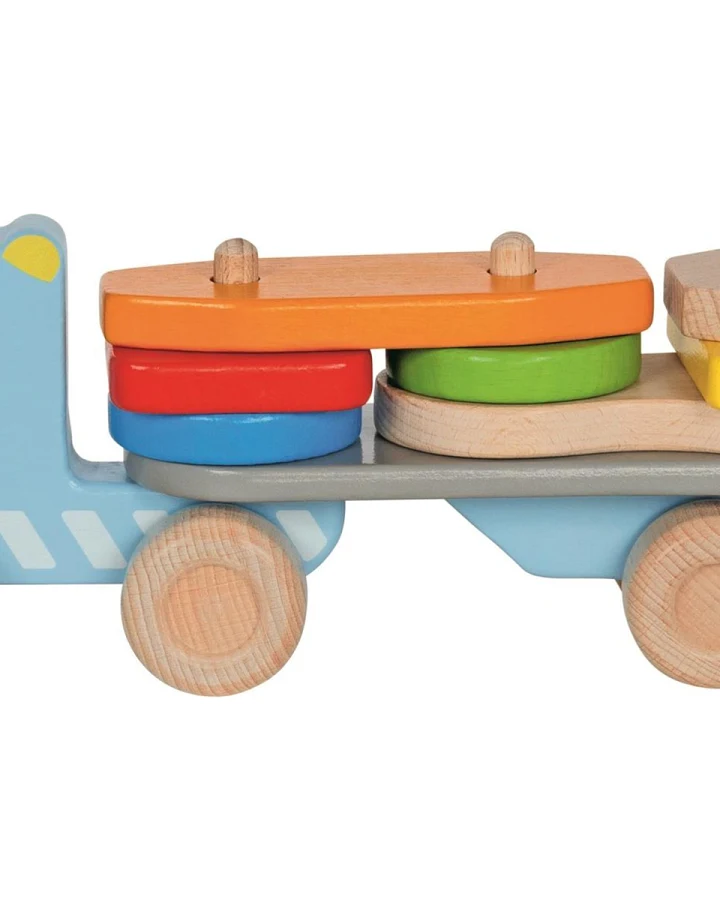 goki Lastwagen aus Holz mit Stapelfracht, 9-teilig, bunt lackiert Maße 26 x 6,2 x 10 cm