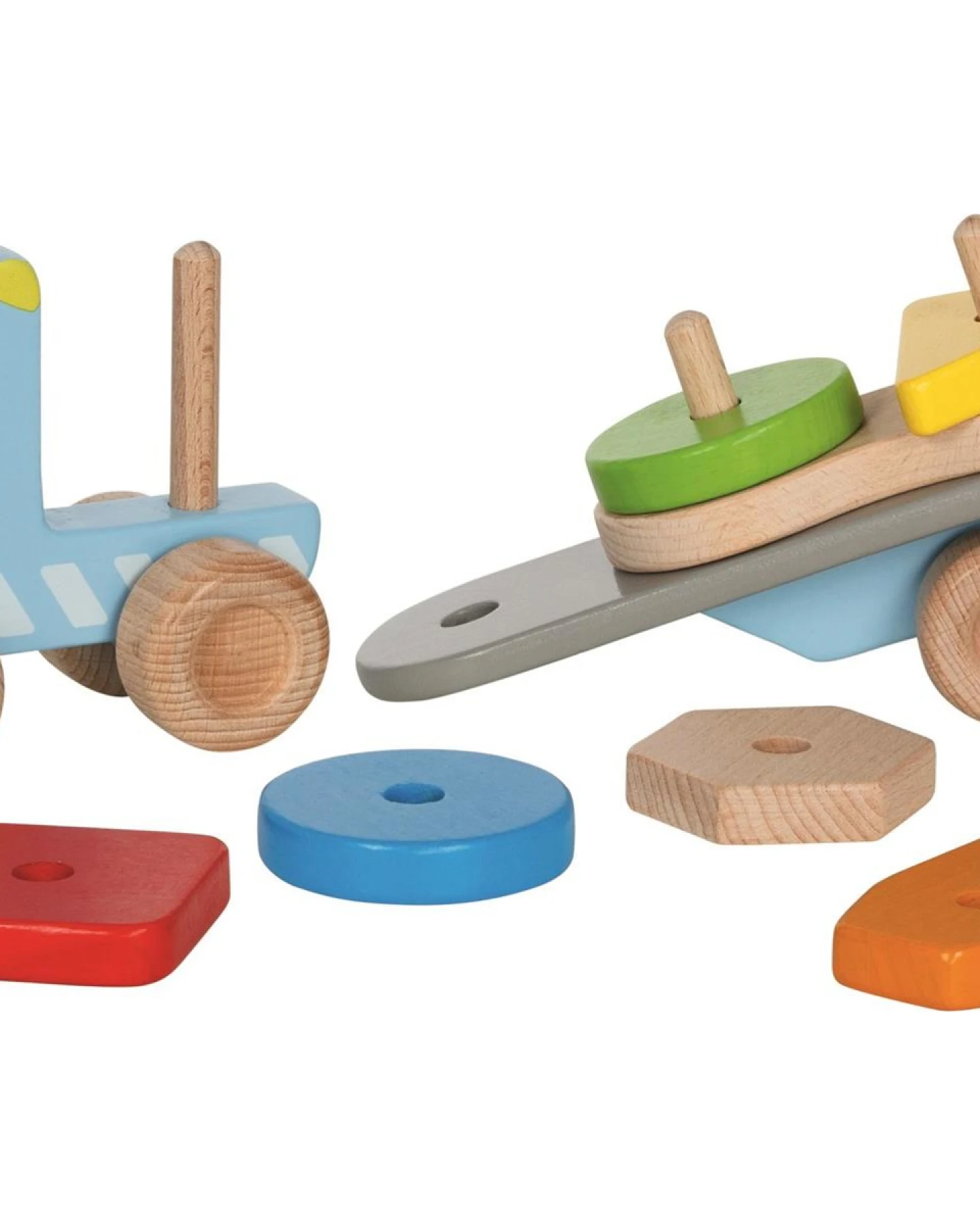 goki Lastwagen aus Holz mit Stapelfracht, 9-teilig, bunt lackiert Maße 26 x 6,2 x 10 cm – Ansicht 2
