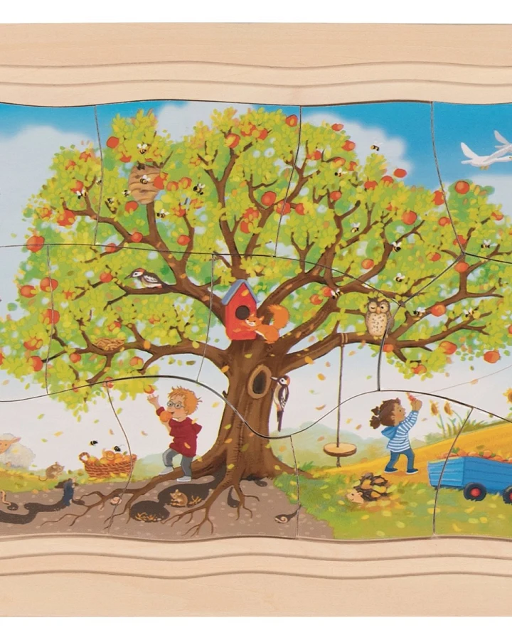 goki Schichtenpuzzle aus Holz, 47-teilig, Mein Apfelbaum Maße 28,5 x 20 x 1,5 cm