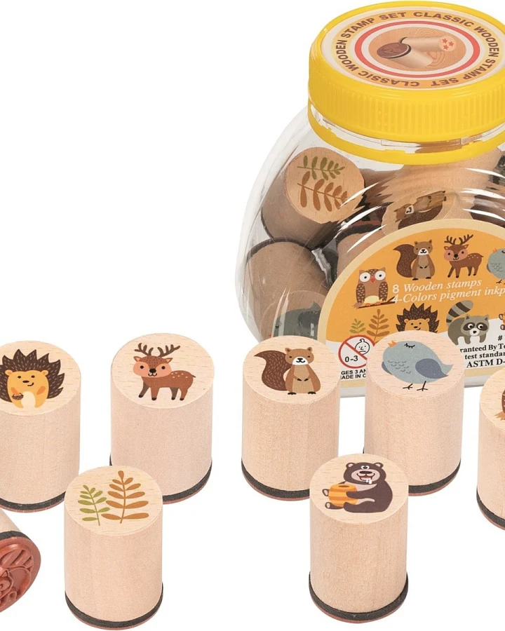 goki Kinder Stempelset mit buntem Stempelkissen "Waldtiere" 9-teilig