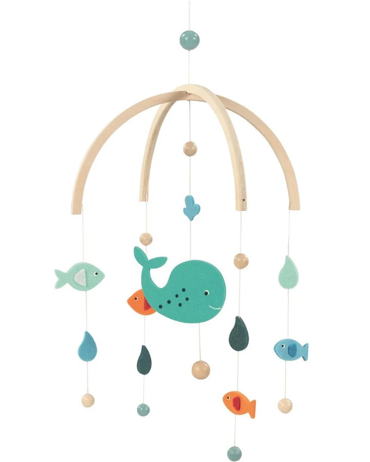 goki Mobile aus Holz und Filz Wal Maße 25 x 30 cm