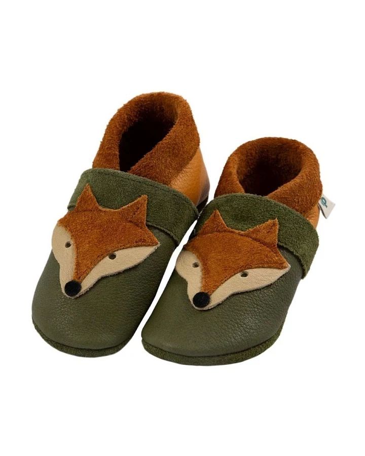 Baby und Kinder Hausschuhe Krabbelschuhe Ecopell Leder Fuchs olive Gr.20