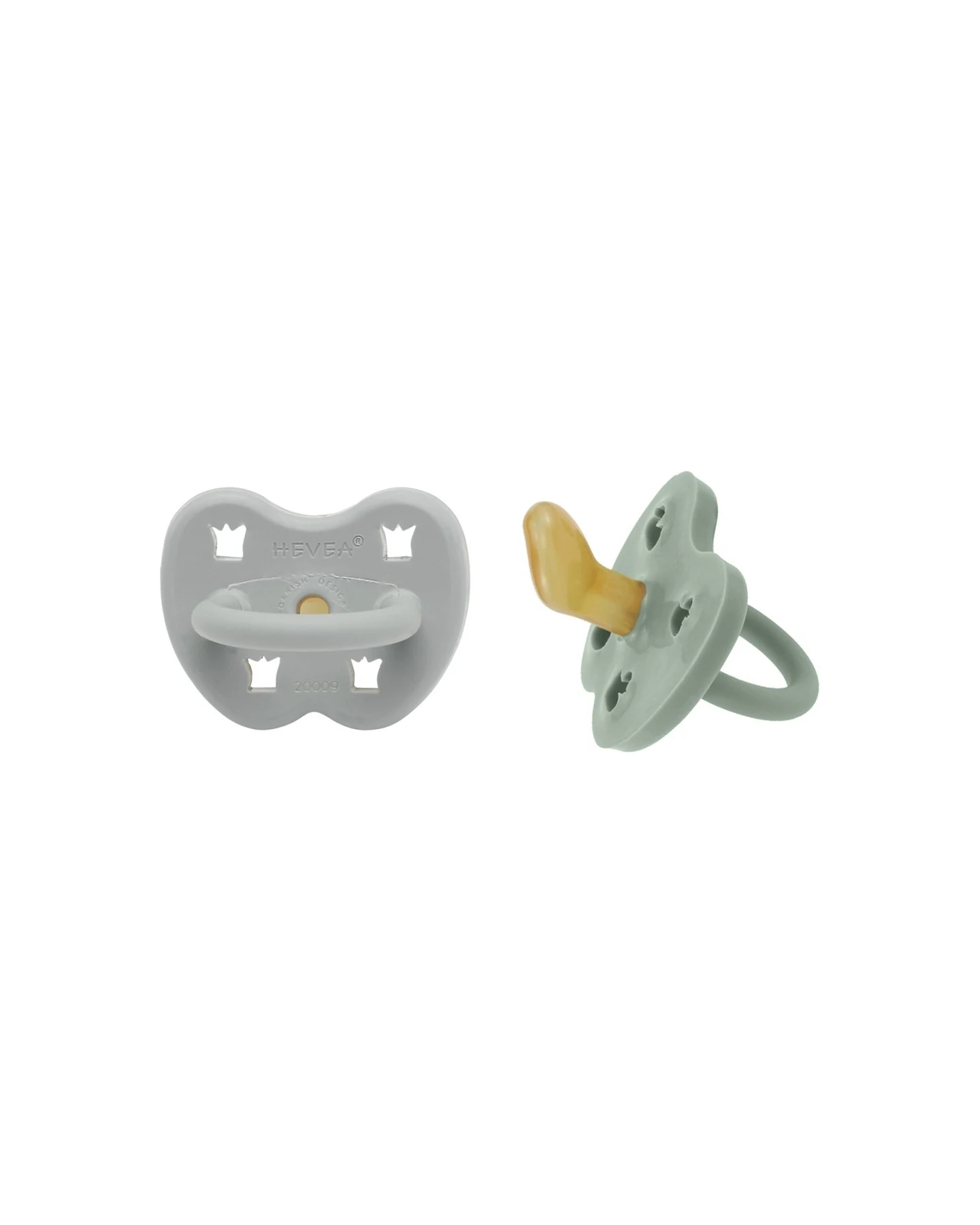 2er-Pack Schnuller Gorgeous Grey & Sage ab 3 Monate, Naturkautschuk, Krone + Ente – Ansicht 2