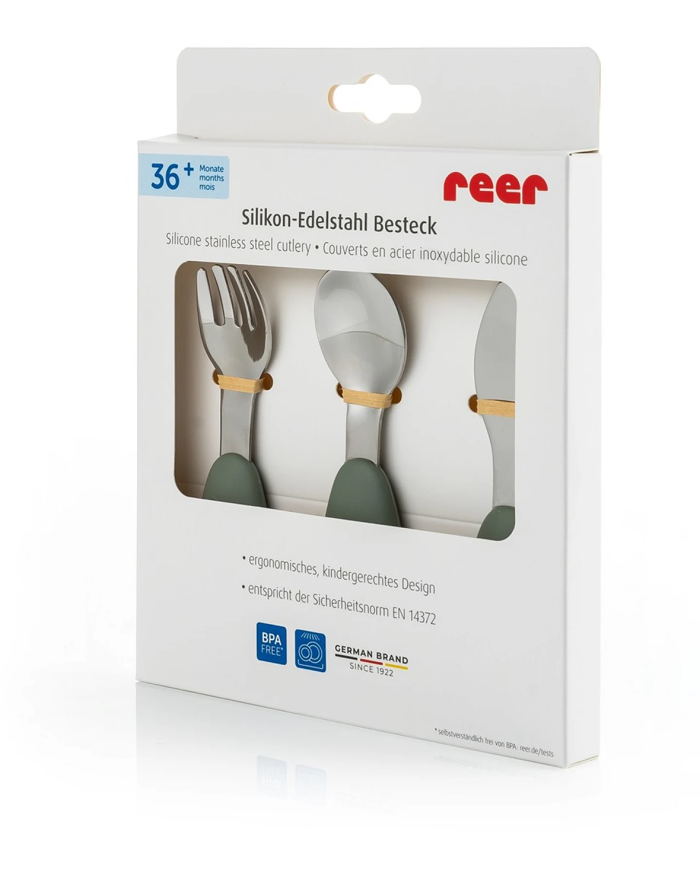 Reer Silikon-Edelstahl Besteck 3-teilig Gabel, Löffel, Messer – Ansicht 2