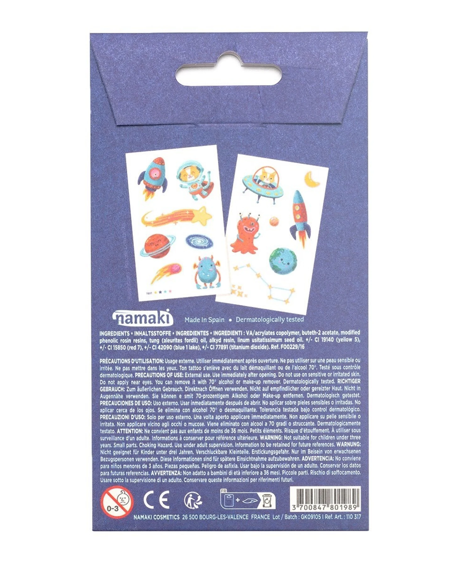 Bio Kindertattoos Weltall, 2 Blatt pro Set Maße 8,50 x 15 cm – Ansicht 2