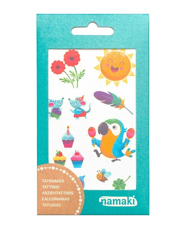 Produktseite: Bio Kindertattoos Regenbogen, 2 Blatt pro Set Maße 8,50 x 15 cm