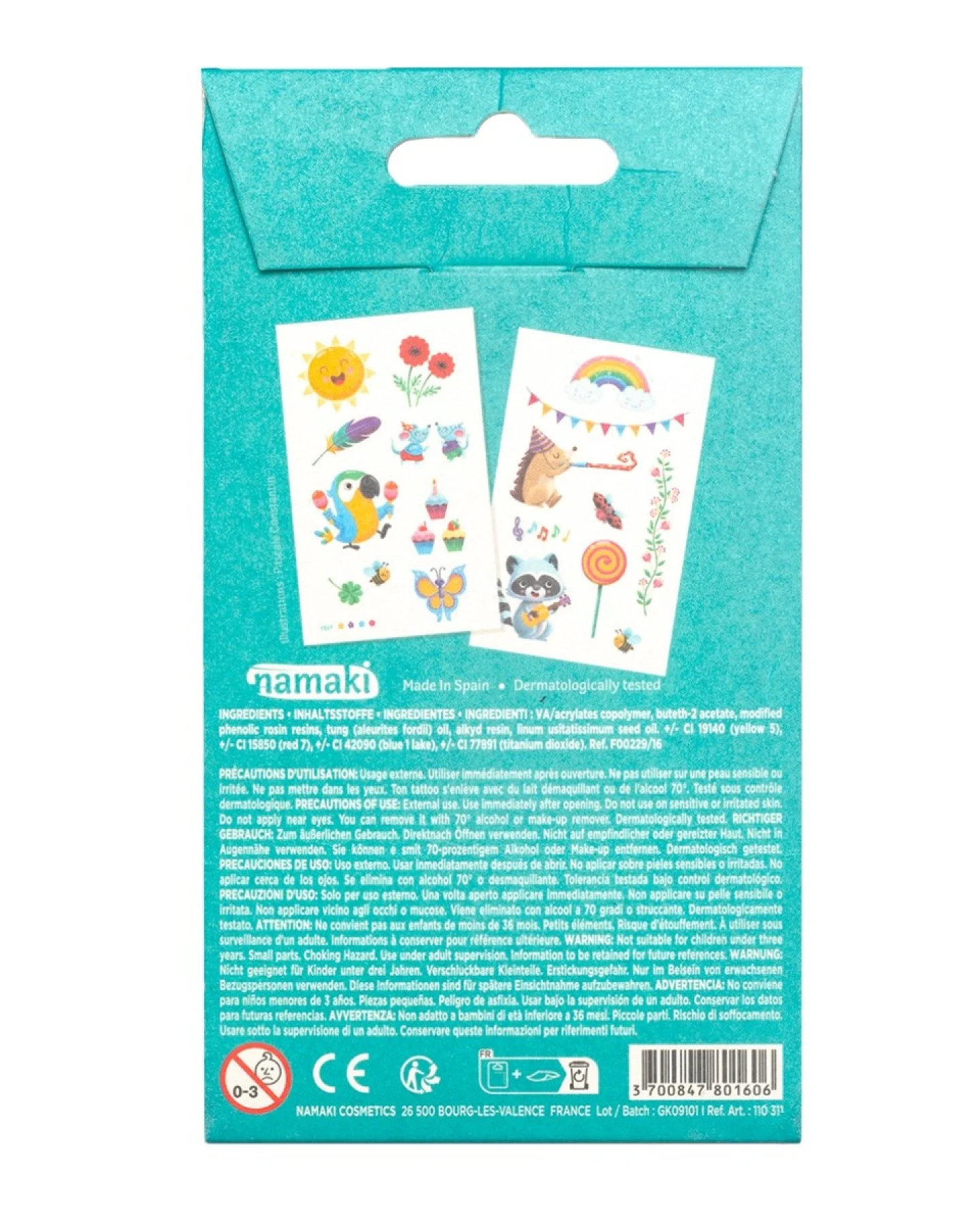 Bio Kindertattoos Regenbogen, 2 Blatt pro Set Maße 8,50 x 15 cm – Ansicht 2