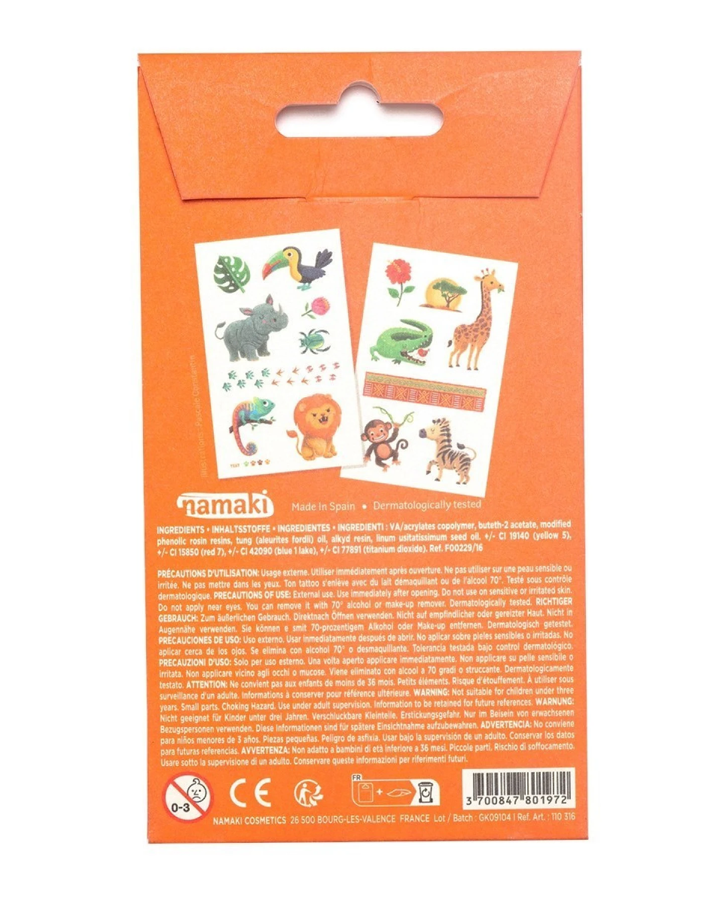 Bio Kindertattoos Tierwelt, 2 Blatt pro Set Maße 8,50 x 15 cm – Ansicht 2