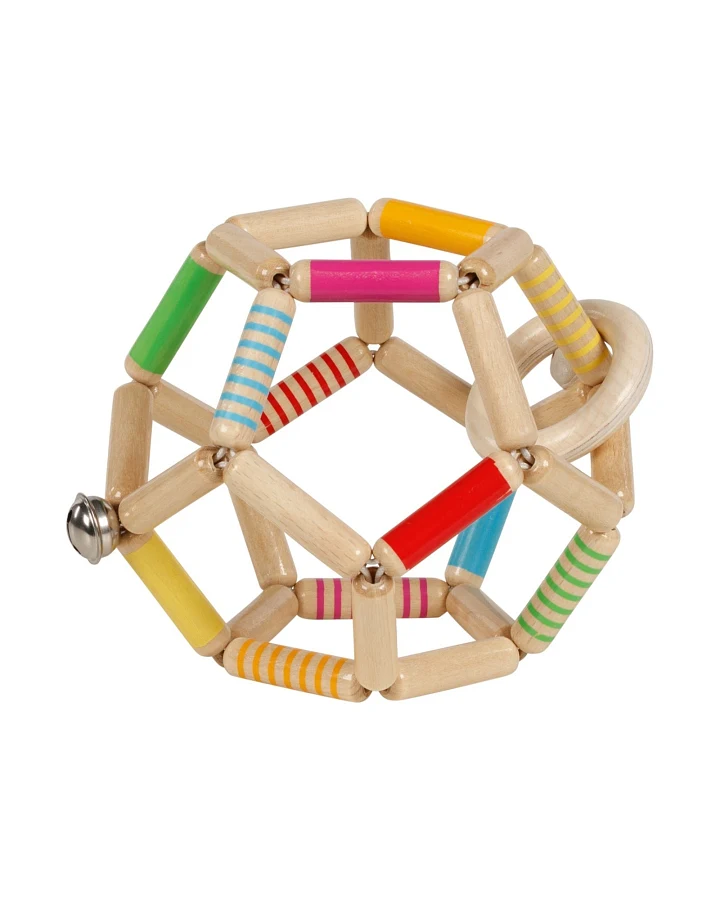 Produktseite: goki Greifling Elastik Ball aus Holz, mit Glöckchen, bunt lackiert Durchmesser 11 cm