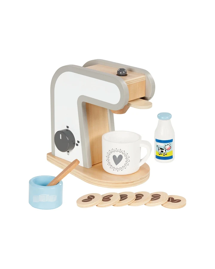 goki Kinder Kaffeemaschine aus Holz, 13-teilig, bunt lackiert Maße 17,5 x 10,5 x 16,5 cm