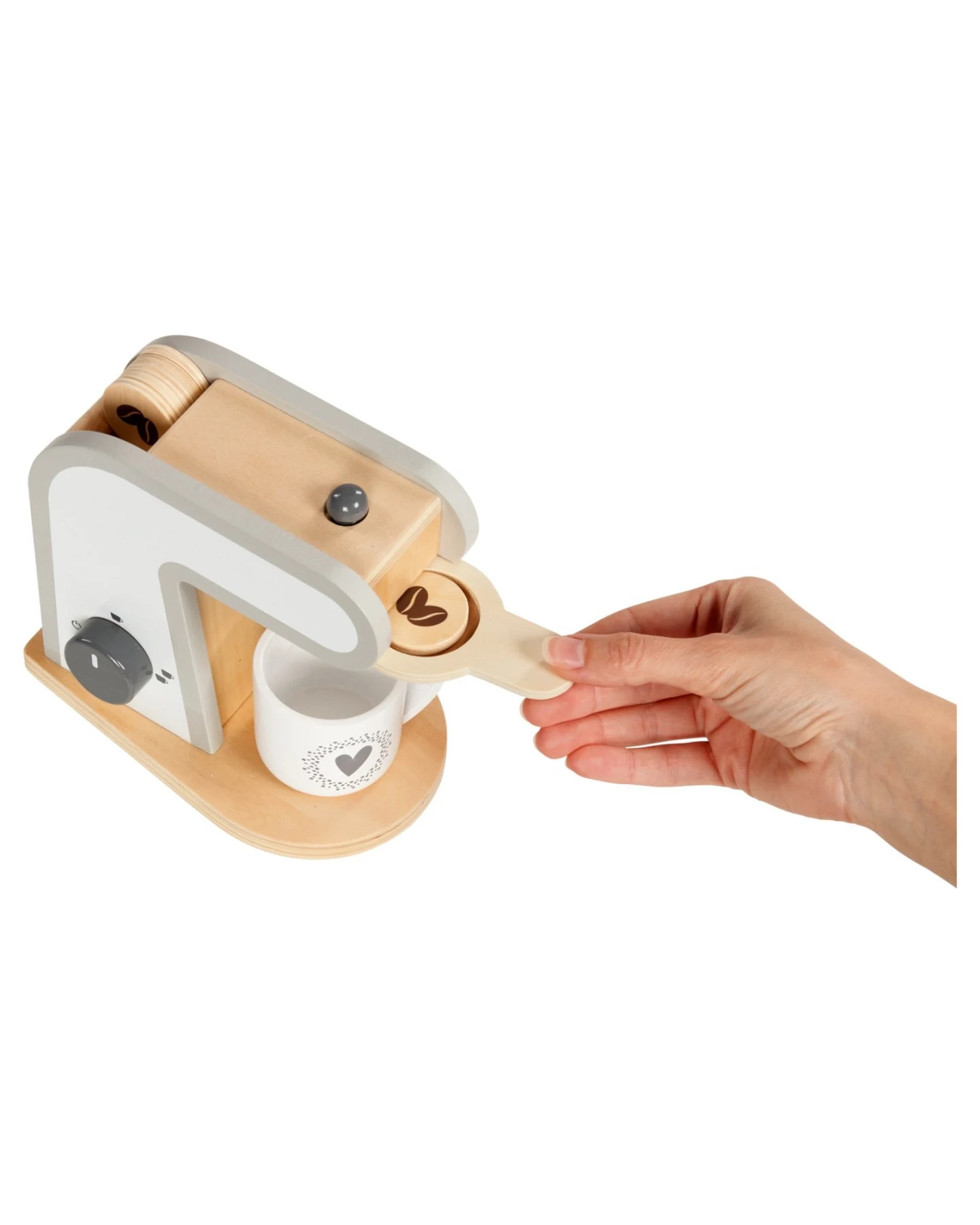 goki Kinder Kaffeemaschine aus Holz, 13-teilig, bunt lackiert Maße 17,5 x 10,5 x 16,5 cm – Ansicht 2