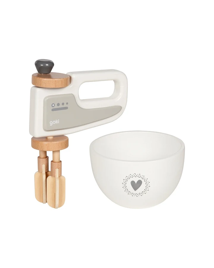 goki Kinder Handmixer mit Rührschüssel aus Holz, bunt lackiert Maße 14,5 x 5 x 19,5 cm