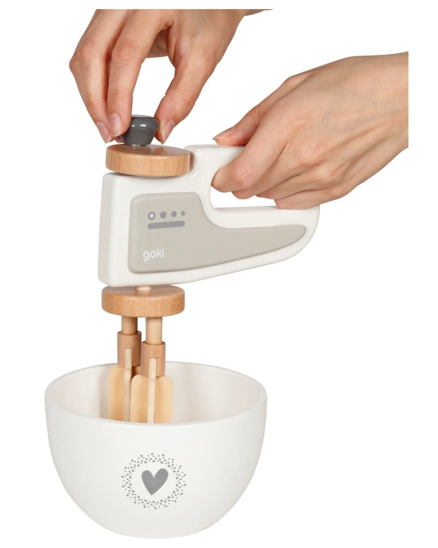 goki Kinder Handmixer mit Rührschüssel aus Holz, bunt lackiert Maße 14,5 x 5 x 19,5 cm – Ansicht 2