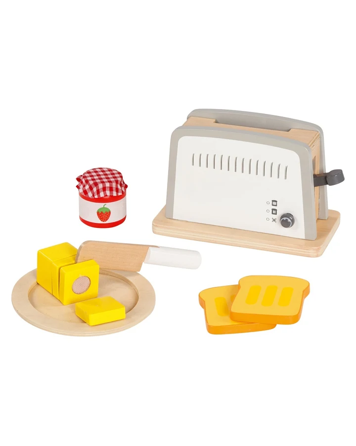 goki Kinder Toaster aus Holz, 10-teilig, bunt lackiert Maße 18 x 9 x 12 cm