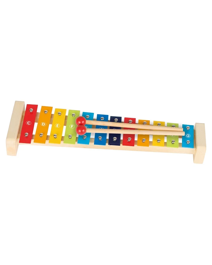 goki Kinder Xylophon aus Metall und Holz mit Notenheft, bunt lackiert Maße 38 x 7 x 4,5 cm
