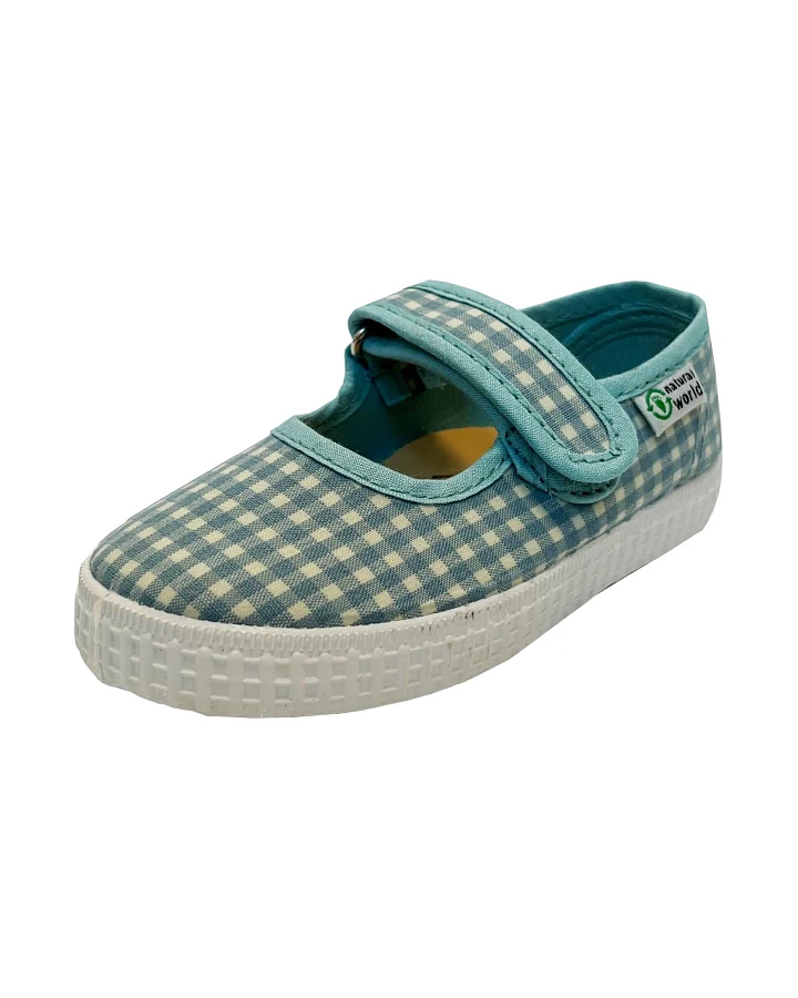Natural World Kinder Schuhe Ballerinas mit Klettverschluss opalo-karo Gr.25