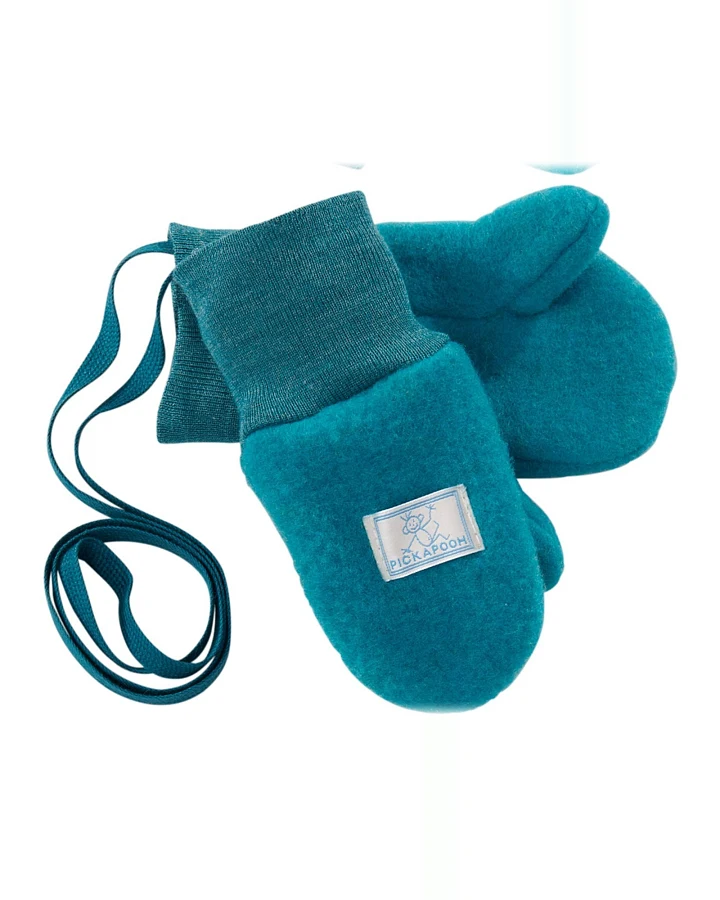 Pickapooh Baby und Kinder Fäustlinge Bio-Schurwolle Fleece petrol Gr.2 (bis 2 Jahre)