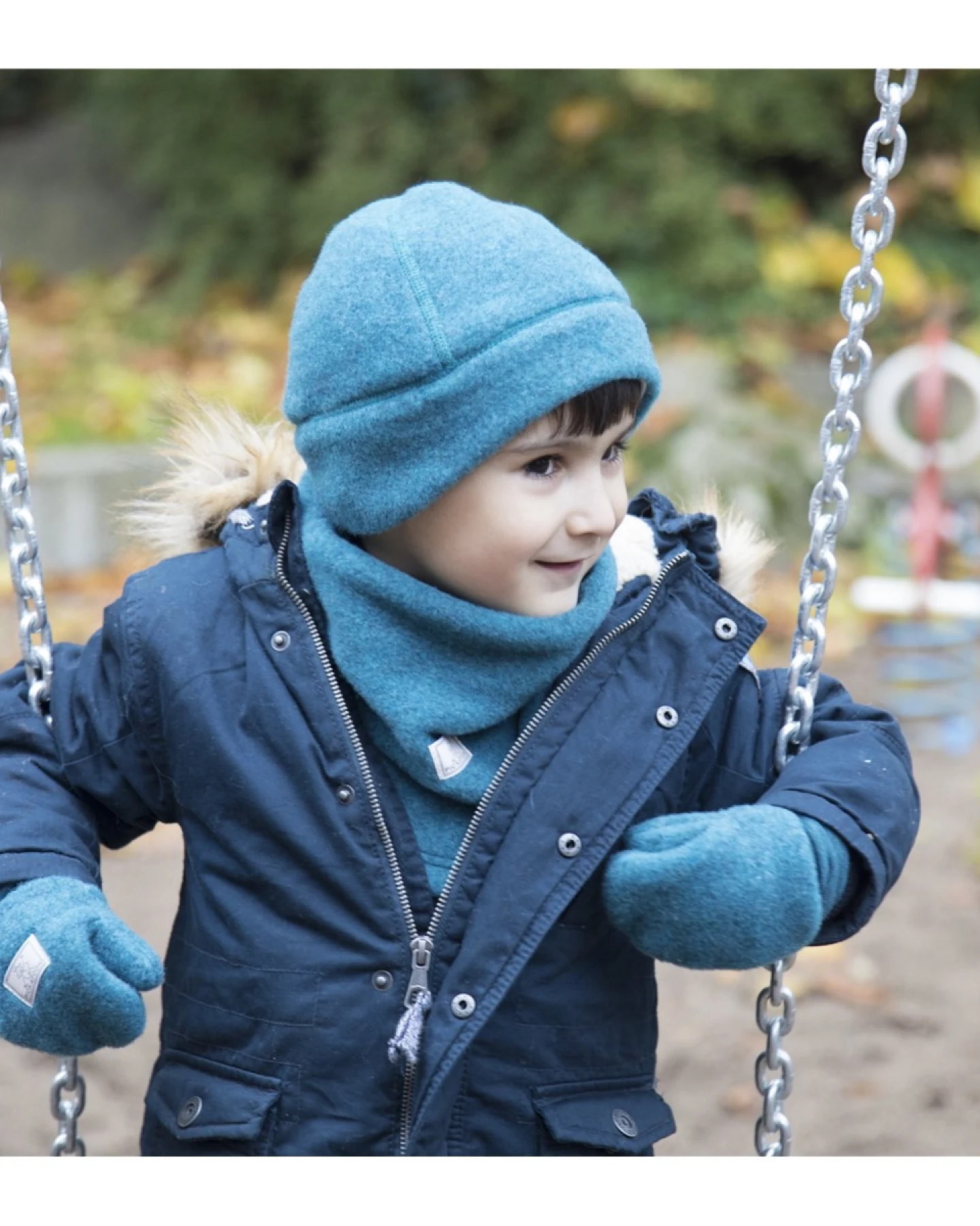 Pickapooh Baby und Kinder Fäustlinge Bio-Schurwolle Fleece petrol Gr.2 (bis 2 Jahre) – Ansicht 2