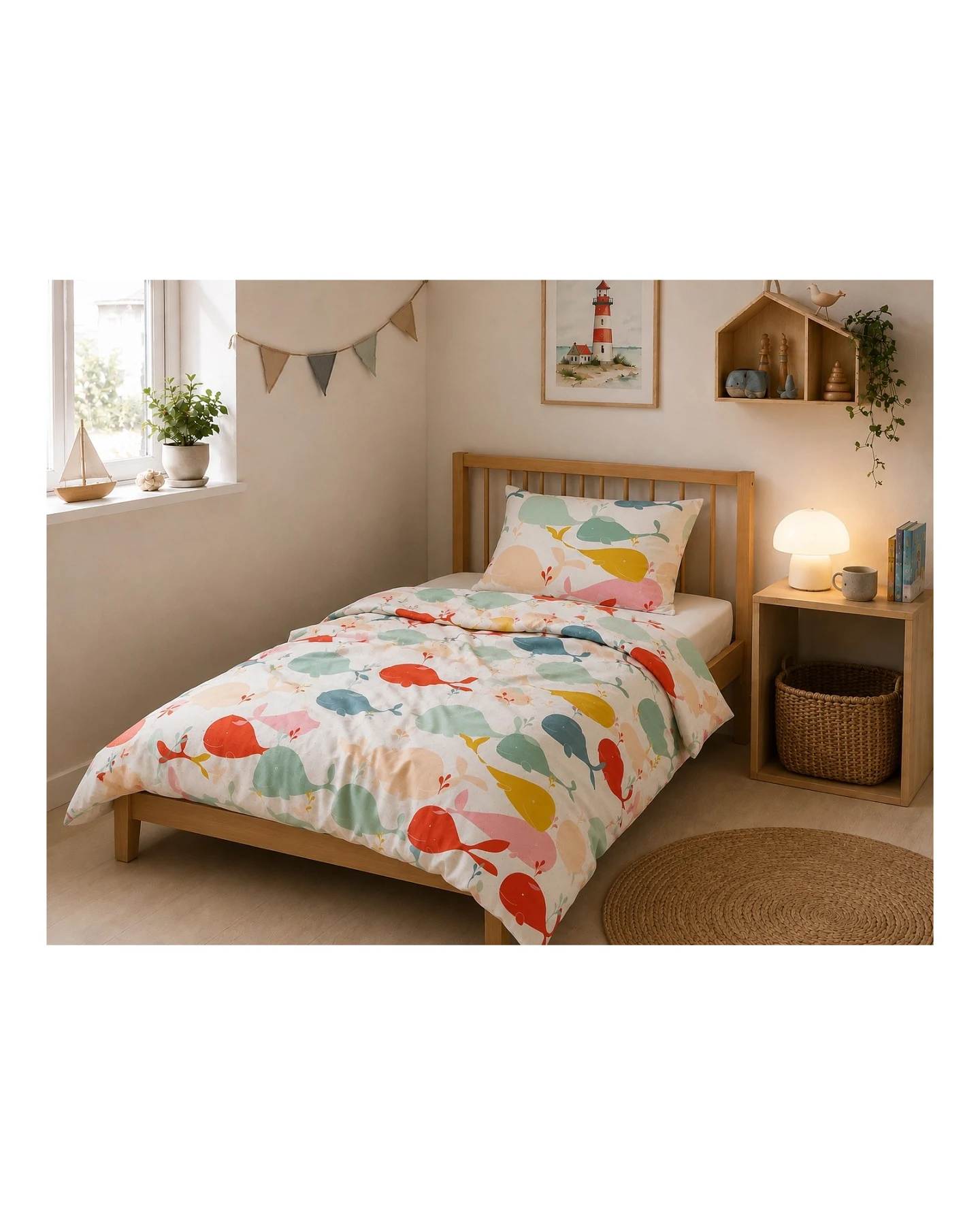 Kinderbettwäsche Bio-Baumwolle Jersey Wale Bettbezug 135 x 200 cm, Kissen 40 x 80 cm – Ansicht 2