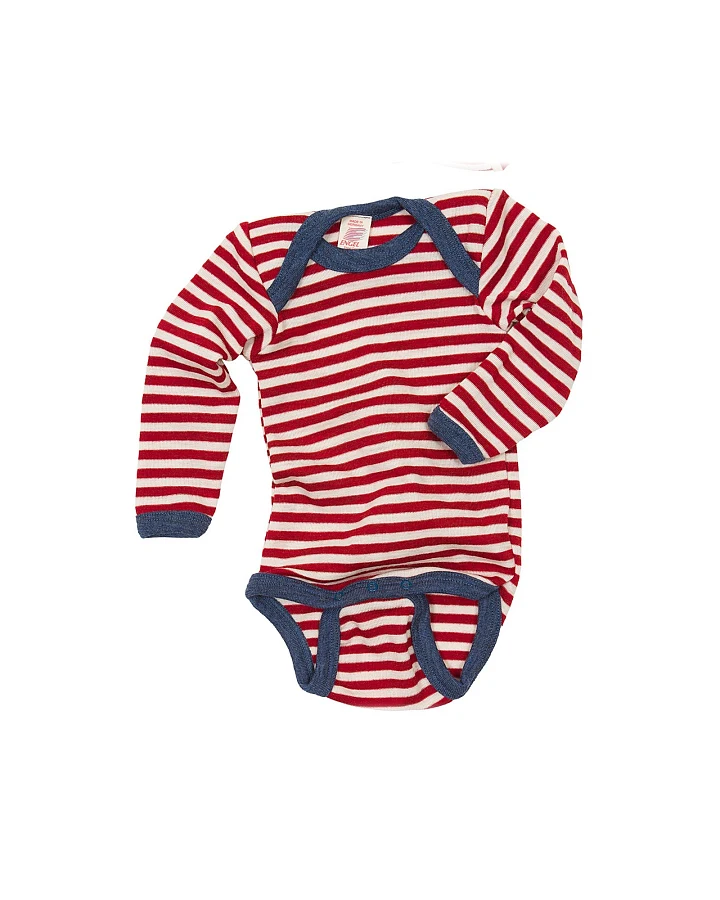 Engel Natur Baby Body mit Schlupfausschnitt Langarm Bio-Merinowolle rot-geringelt Gr.62/68