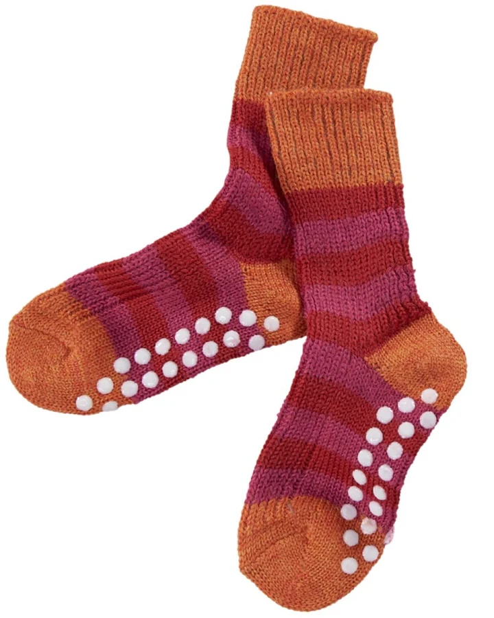 Kinder Stoppersocken Bio-Schurwolle mango-geringelt Gr.25-26