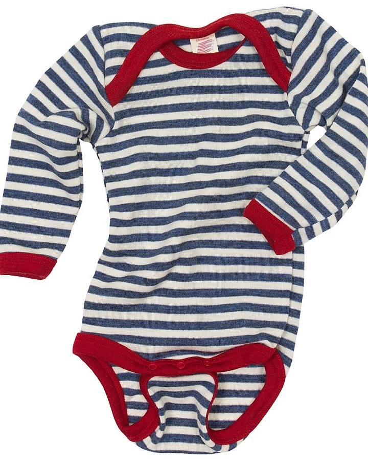 Engel Natur Baby Body mit Schlupfausschnitt Langarm Bio-Merinowolle blau-geringelt Gr.50/56