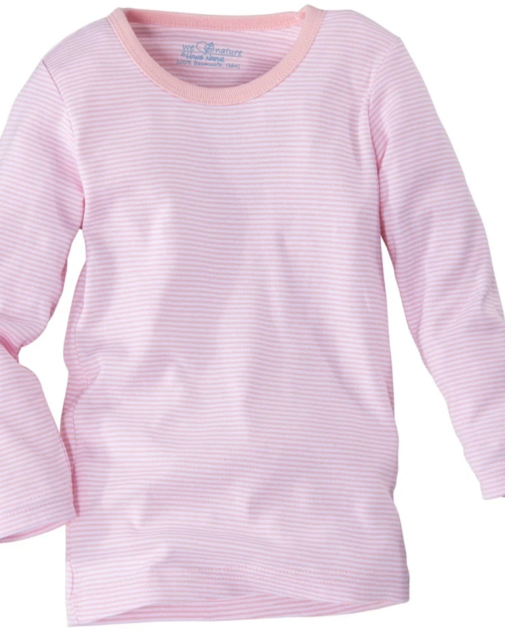 Kinder Unterhemd Langarm Bio-Baumwolle rose-weiß gestreift Gr. 104