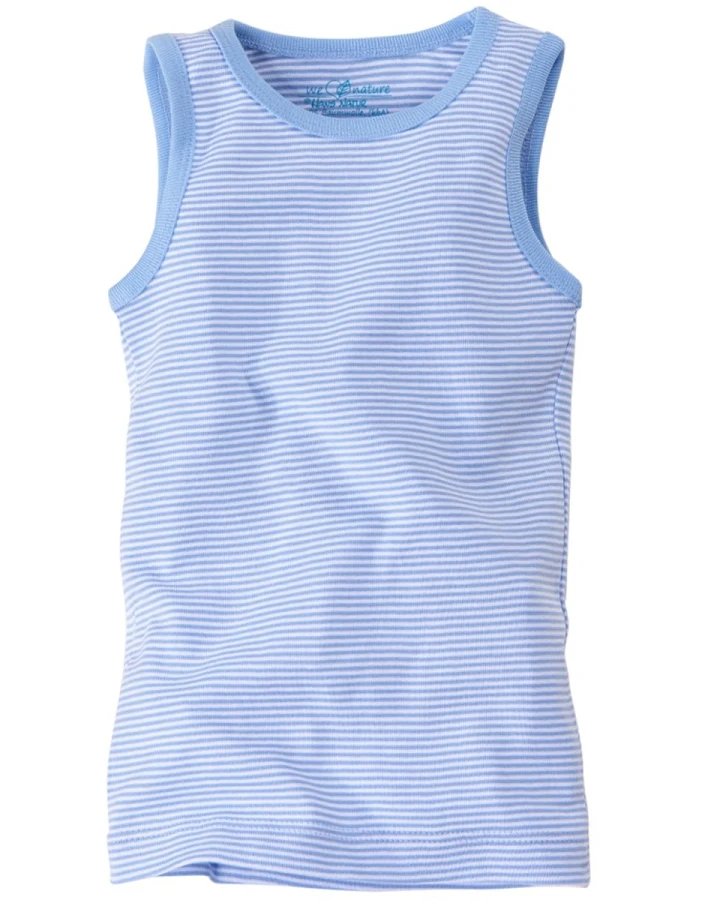 Baby und Kinder Unterhemd Bio-Baumwolle hellblau-weiß gestreift Gr. 98/104