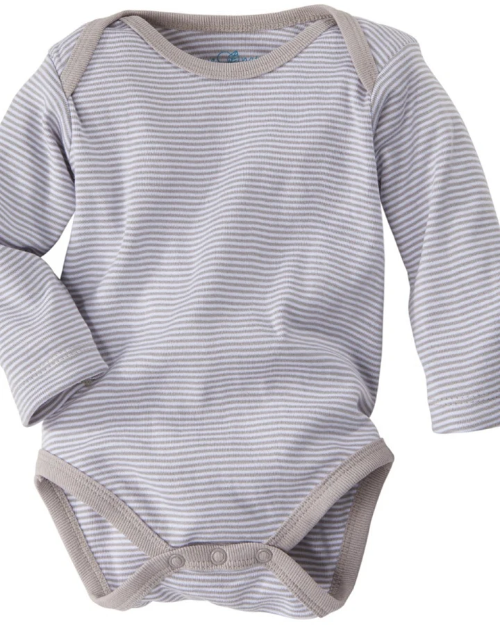 Baby Langarmbody Bio-Baumwolle grau-weiß gestreift Gr. 74/80