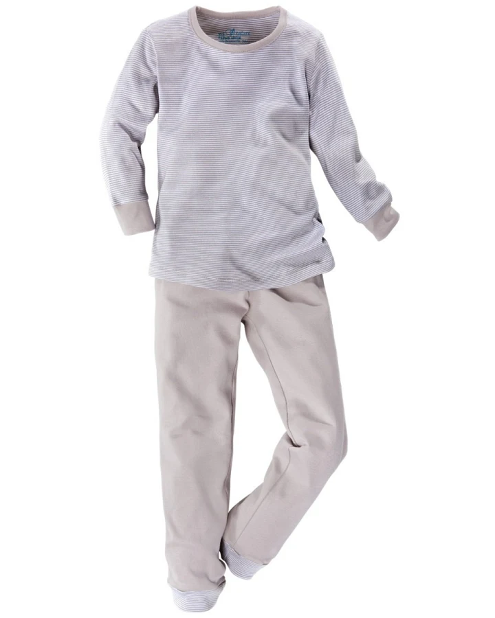 Kinder Schlafanzug 2-teilig Bio-Baumwolle grau-weiß gestreift Gr. 98/104