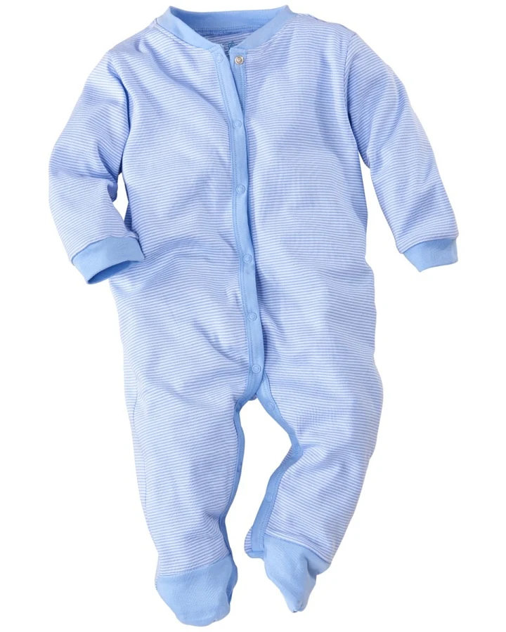 Baby Schlafanzug Bio-Baumwolle hellblau-weiß gestreift Gr. 62/68