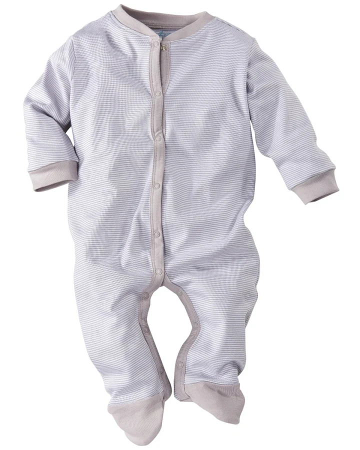 Baby Schlafanzug Bio-Baumwolle grau-weiß gestreift Gr. 62/68