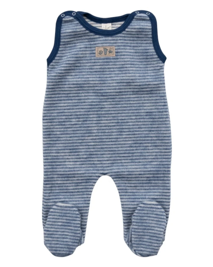 Lilano Baby Strampler mit Fuß Bio-Merinowolle Wollplüsch marine-geringelt Gr.62