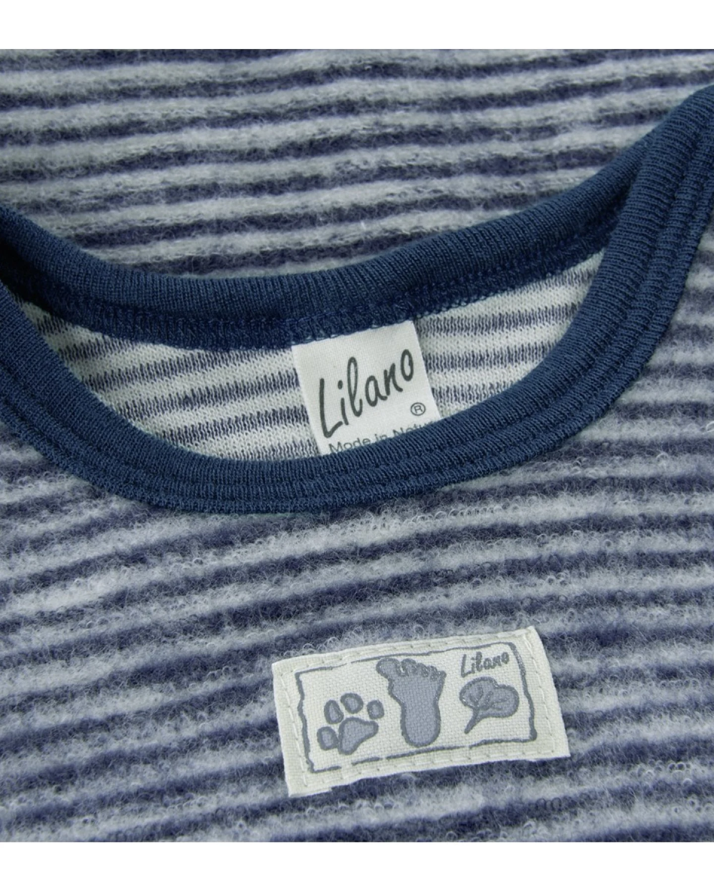 Lilano Baby Strampler mit Fuß Bio-Merinowolle Wollplüsch marine-geringelt Gr.68 – Ansicht 2