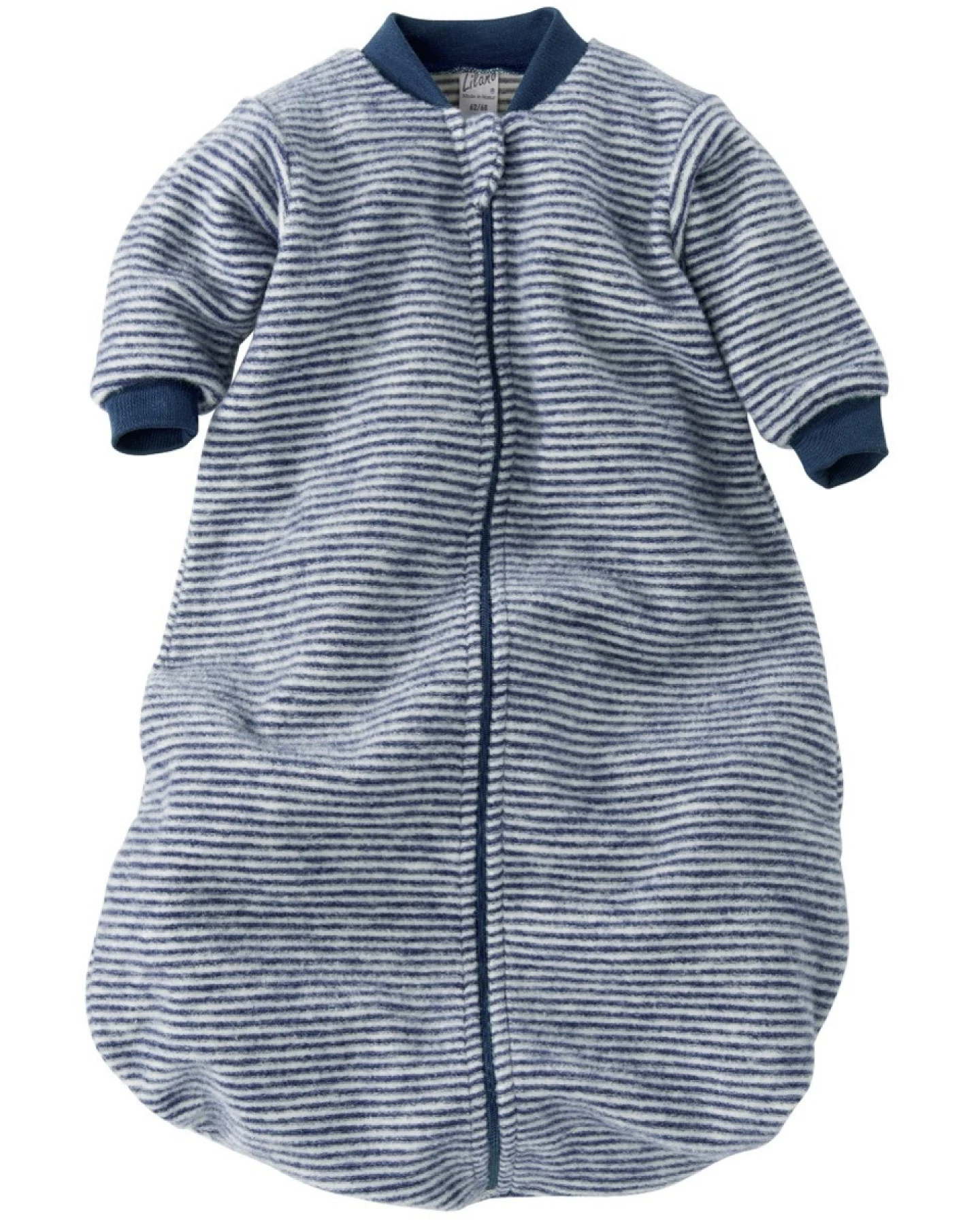 Lilano Schlafsack Baby langer Arm Bio-Merinowolle marine-geringelt Gr.62/68 – Ansicht 2
