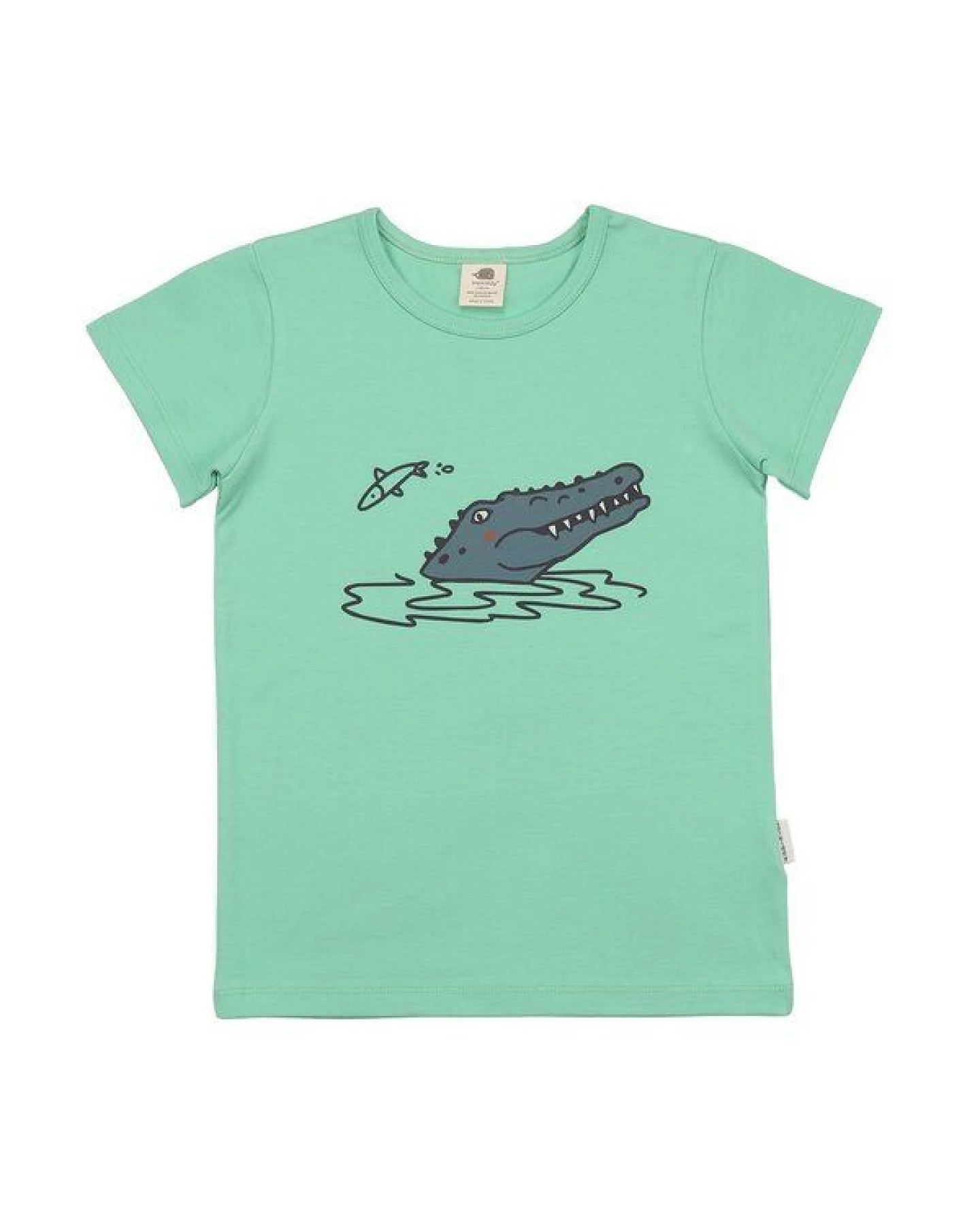 Kinder T-Shirt GOTS-zertifiziert aus Bio-Baumwolle, mint „Funny Crocodiles“, kurzarm mit Krokodilmotiv – Walkiddy, weich & hautfreundlich – Ansicht 2
