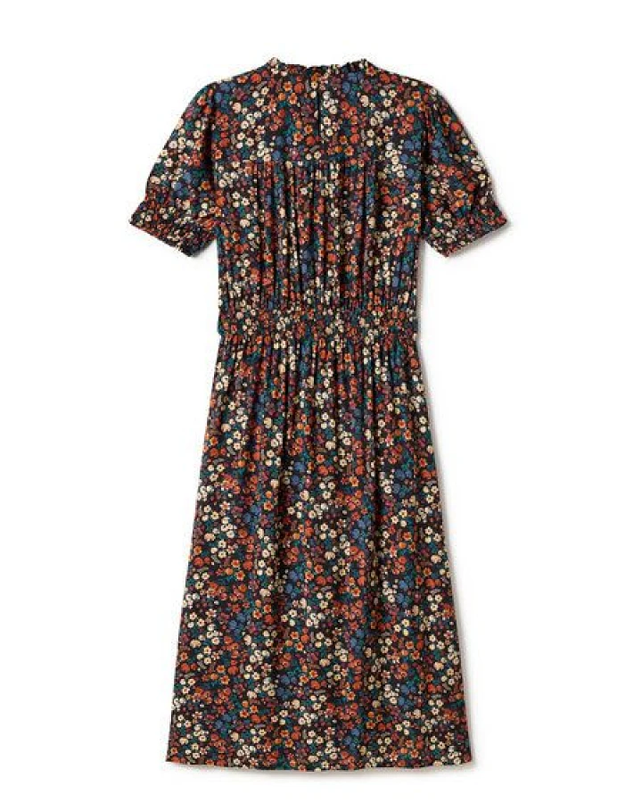 TWOTHIRDS Grassholm nachhaltiges Kleid für Frauen in Small Green Flowers, Rose Flowers und Wild Forest