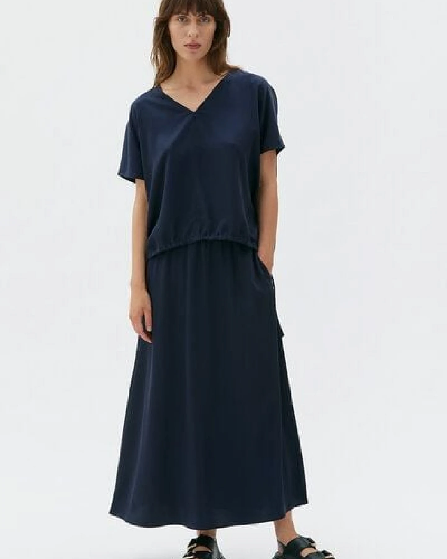 Maska KAJA fließender Rock aus Tencel-Satin, Deep Night – Ansicht 4