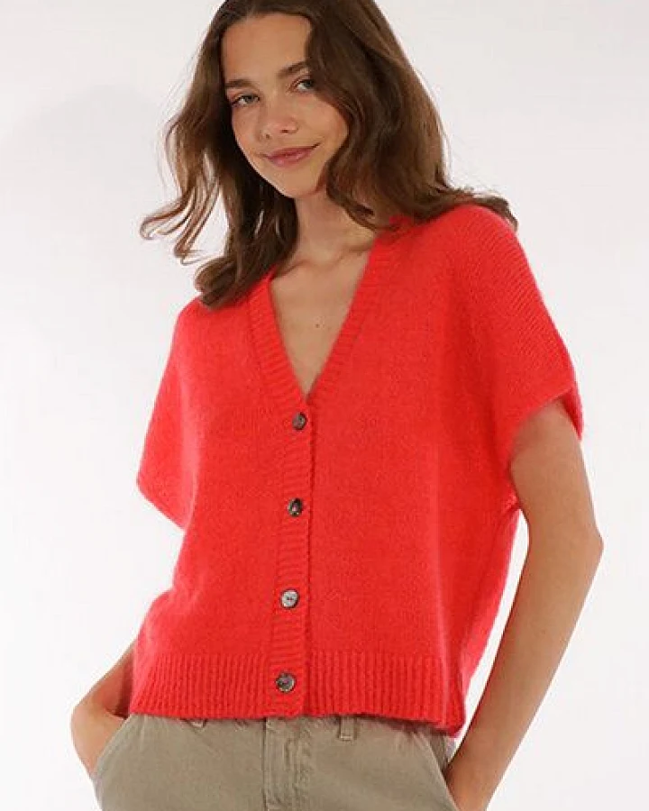 Les Racines Du Ciel GABY Leichter Cardigan aus aus RMS Mohair und RMW Merinowolle, Coral