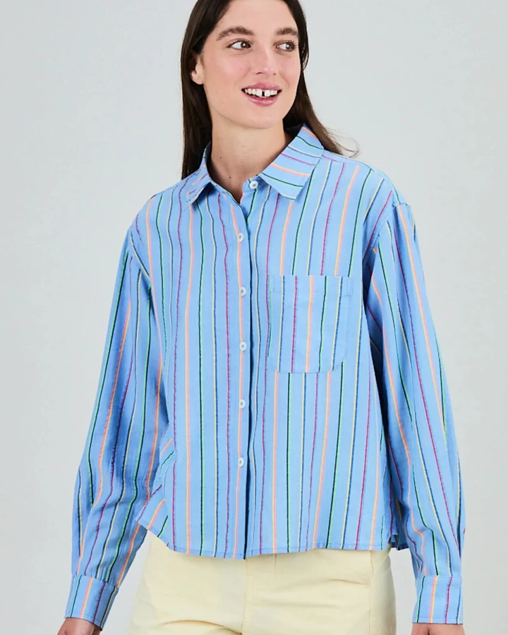 Bluse Stripes Boxy Blau